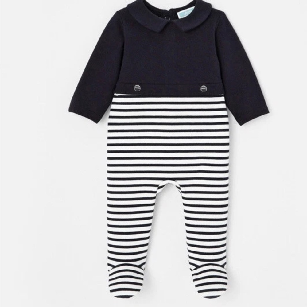 Jacadi Paris Navy and White Footed Romper 3 months